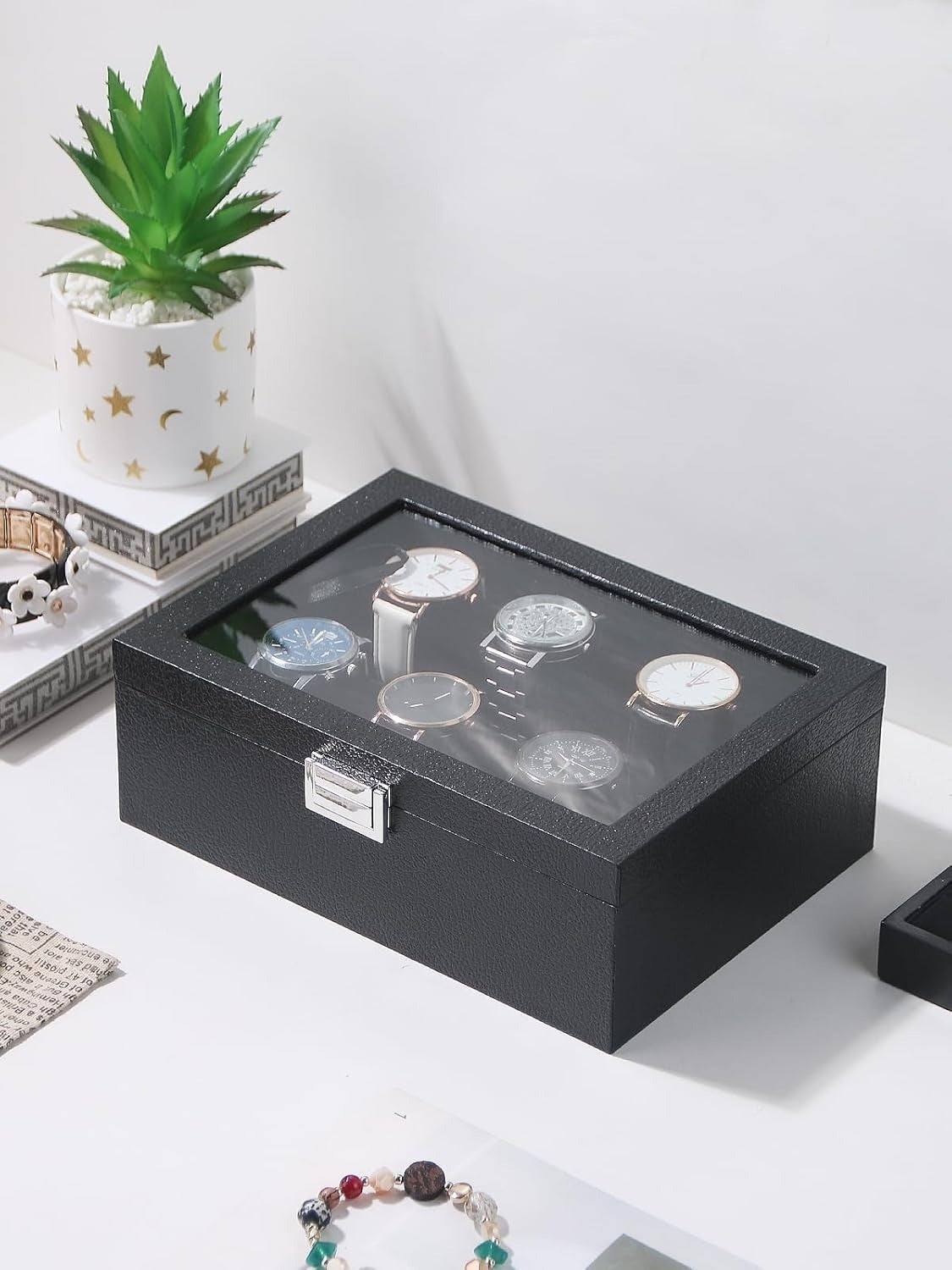 Premium Bangle Bracelet Storage Organizer Box, Jewelry Storage Case with 2 Rods, Bangle Watch Display Tray for Women Girls