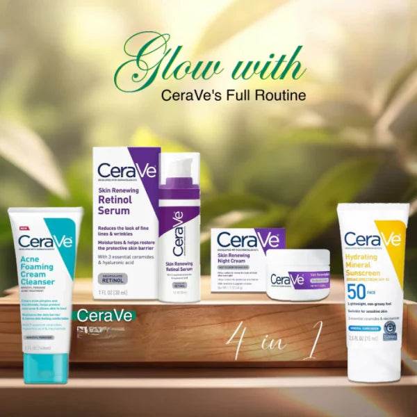 CeraVe 4-in-1 Skincare Kit: Night Cream, Sunblock, Cleanser & Serum