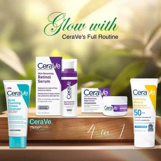 CeraVe 4-in-1 Skincare Kit: Night Cream, Sunblock, Cleanser & Serum