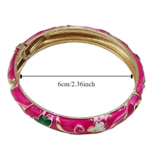【Hot demand】Bohemian Chinese Cloisonne Bracelet Traditional Double Bangle Peony Filigree Flower Bangle Ethnic Classic Women's Hand Bracelet Gifts for Women Girl