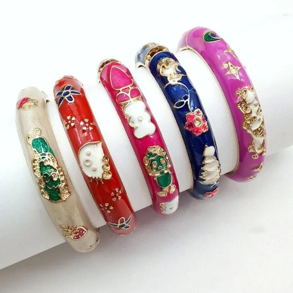 【Hot demand】Bohemian Chinese Cloisonne Bracelet Traditional Double Bangle Peony Filigree Flower Bangle Ethnic Classic Women's Hand Bracelet Gifts for Women Girl