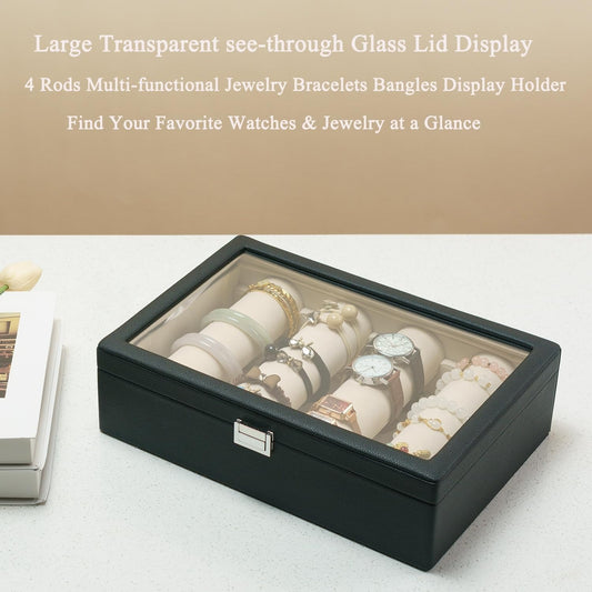 Premium Bangle Bracelet Storage Organizer Box, Jewelry Storage Case with 2 Rods, Bangle Watch Display Tray for Women Girls