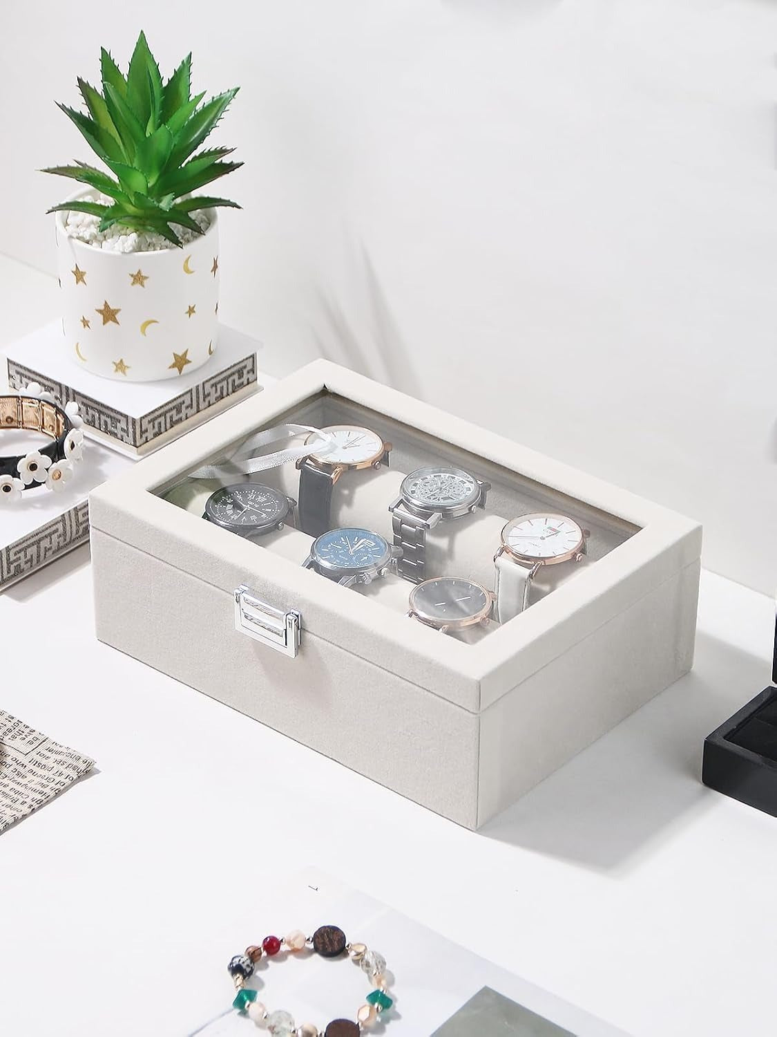 Premium Bangle Bracelet Storage Organizer Box, Jewelry Storage Case with 2 Rods, Bangle Watch Display Tray for Women Girls