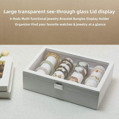 Premium Bangle Bracelet Storage Organizer Box, Jewelry Storage Case with 2 Rods, Bangle Watch Display Tray for Women Girls