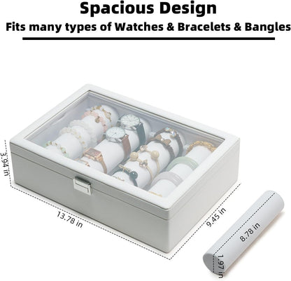 Premium Bangle Bracelet Storage Organizer Box, Jewelry Storage Case with 2 Rods, Bangle Watch Display Tray for Women Girls