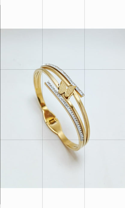 Baby Jewelry Butterfly Bangle Stainless Steel Gold Color Bracelet Girl Women Hand Accessory Jewellery Party Gift Wholesale