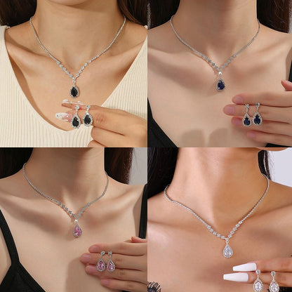 【Hot demand】3Pcs Luxury Simple Rhinestone Necklace Drop Earrings For Women Girls Fashion Exquisite Jewelry Set Wedding Bride Accessories CHAINI