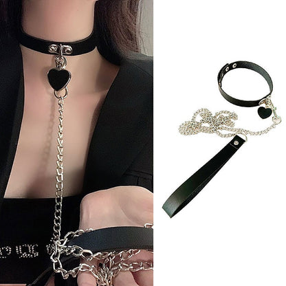 【Hot demand】Gothic Harness Women Collar Choker Leather Chain Pendant Collar Choker Luolong
