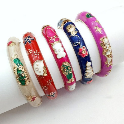 【Hot demand】Bohemian Chinese Cloisonne Bracelet Traditional Double Bangle Peony Filigree Flower Bangle Ethnic Classic Women's Hand Bracelet Gifts for Women Girl
