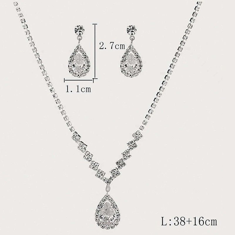 【Hot demand】3Pcs Luxury Simple Rhinestone Necklace Drop Earrings For Women Girls Fashion Exquisite Jewelry Set Wedding Bride Accessories CHAINI