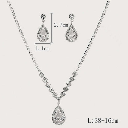 【Hot demand】3Pcs Luxury Simple Rhinestone Necklace Drop Earrings For Women Girls Fashion Exquisite Jewelry Set Wedding Bride Accessories CHAINI