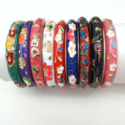 【Hot demand】Bohemian Chinese Cloisonne Bracelet Traditional Double Bangle Peony Filigree Flower Bangle Ethnic Classic Women's Hand Bracelet Gifts for Women Girl